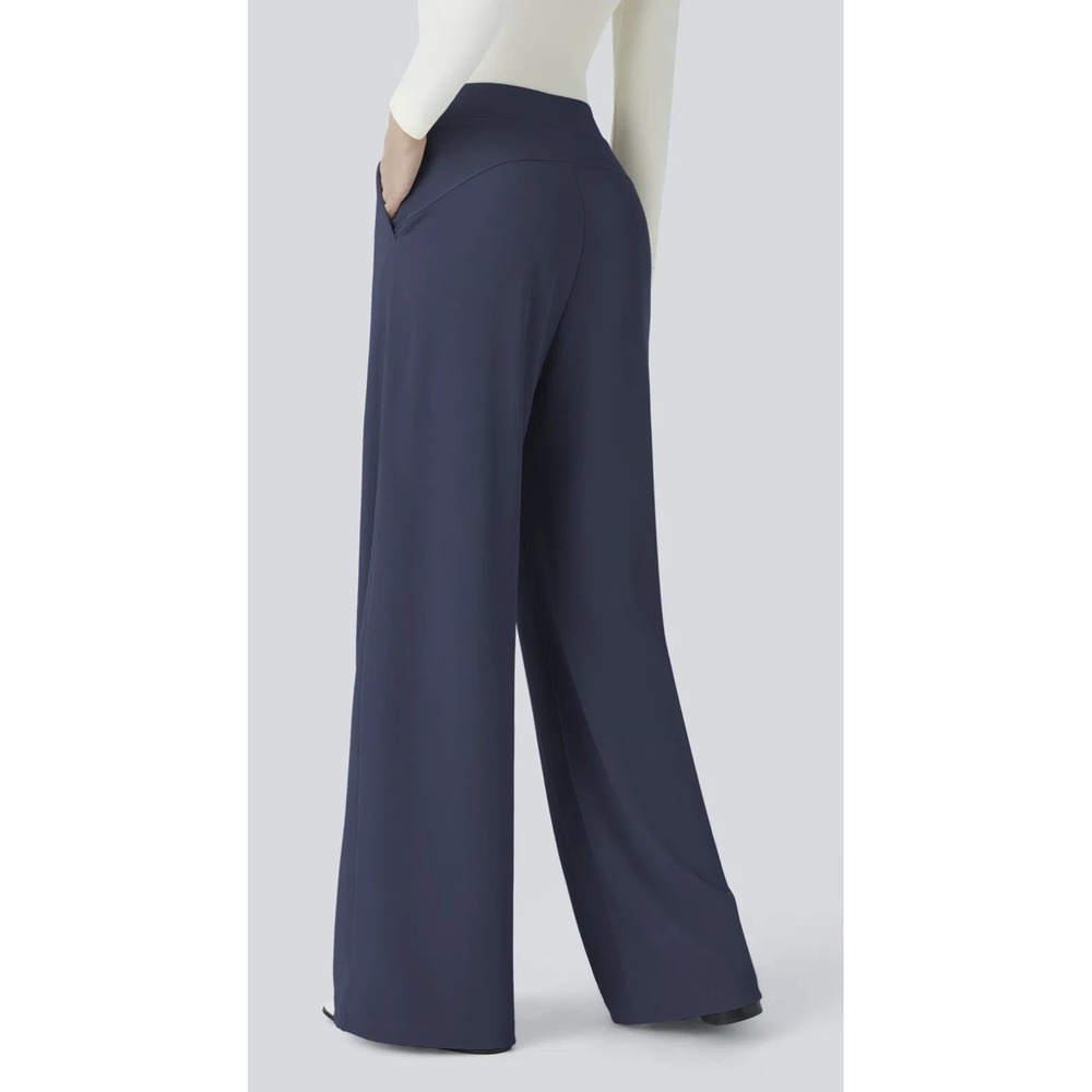 Halara Flex High Waisted Wide Leg Pants Micro Waffle Blue Womens LP Large Petite - Picture 9 of 14